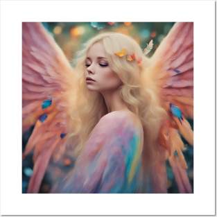 angel with pink wings Posters and Art